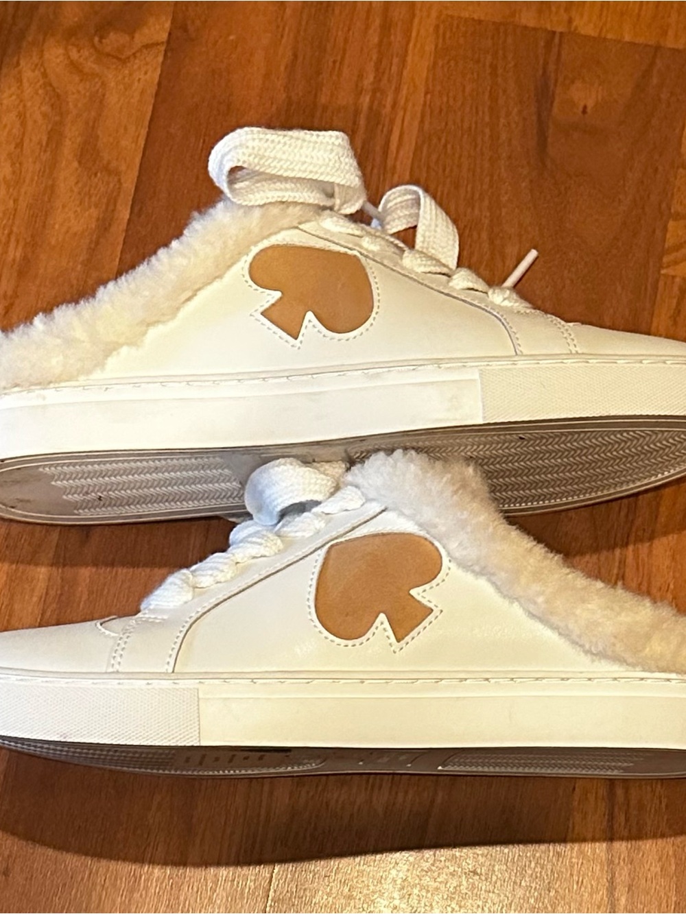 Kate Spade New York Faux Fur Lace Up Sneakers Ivory Size 7B - Picture 4 of 9